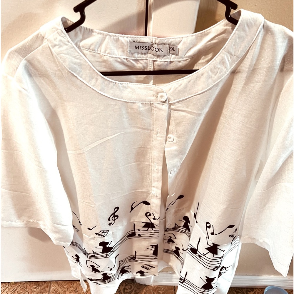 Miss look 2x white/black button down blouse